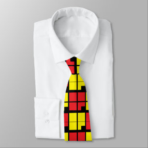 Corbata Patrón geométrico de cuadrados rojos negros y amar