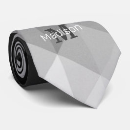 Corbata Patrón geométrico de cuadrados triángulos grises M