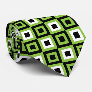 Corbata Patrón geométrico de cuadrados verdes blancos y ne