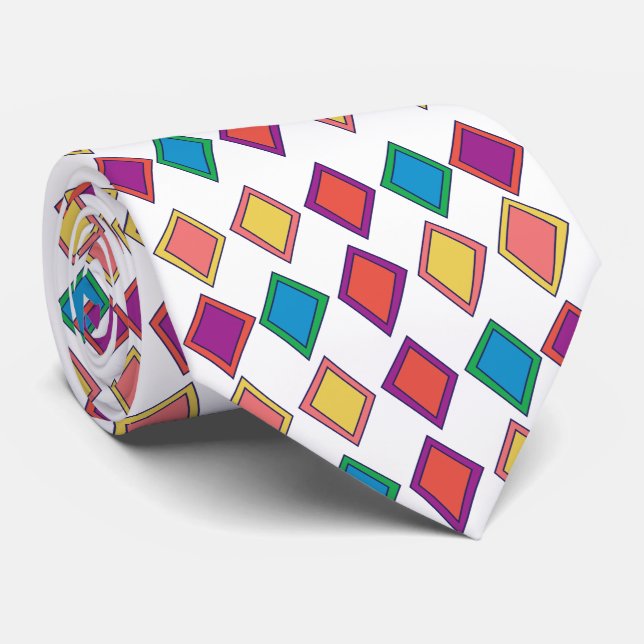 Corbata Patrón Geométrico de Diamante Colorido (Enrollado)