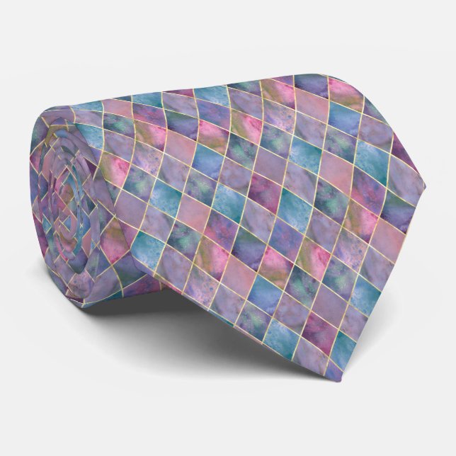 Corbata Patrón geométrico de diamante de acuarela Arlequín (Enrollado)
