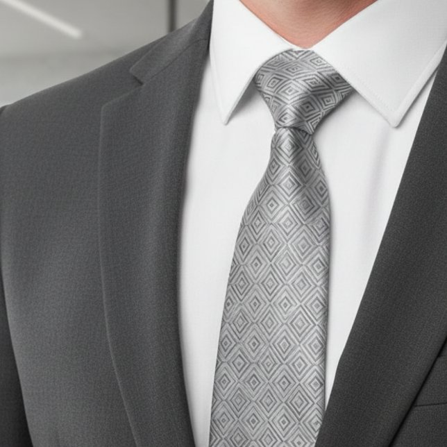 Corbata Patrón geométrico de diamante plateado (Subido por el creador)