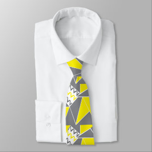 Corbata Patrón geométrico de franja de Chevron gris amaril