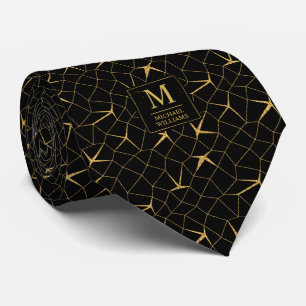 Corbata Patrón geométrico de lujo con brillo negro y dorad