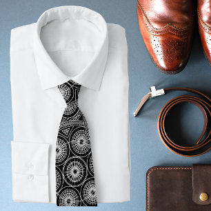 Corbata Patrón geométrico de mandala moderno en blanco y n