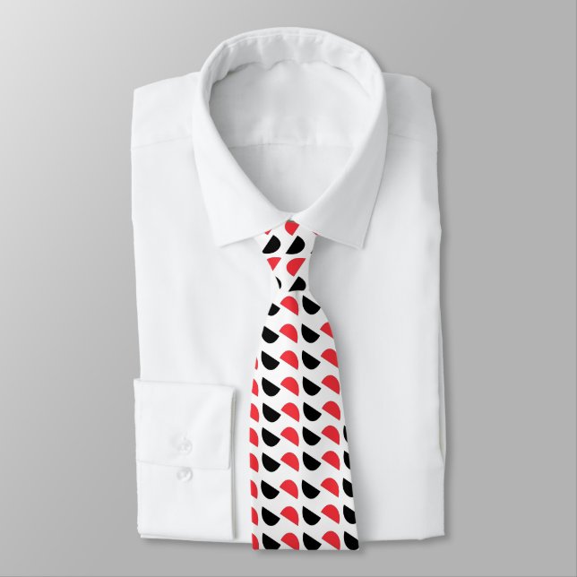 Corbata Patrón geométrico de medio círculo rojo y negro (Atado)