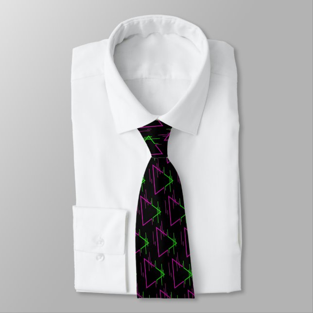 Corbata Patrón geométrico de neón retro (Atado)