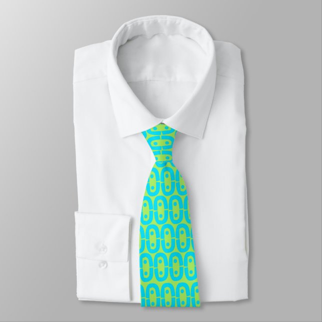Corbata Patrón geométrico de turquesa y verde lima (Atado)