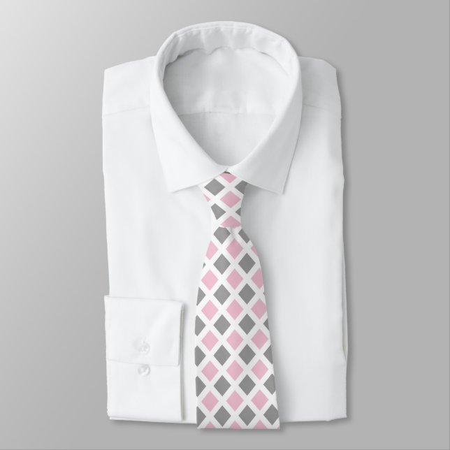 Corbata Patrón geométrico del diamante gris rosado (Atado)