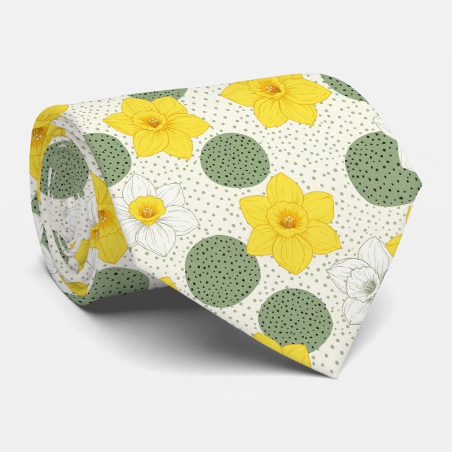 Corbata Patrón geométrico floral de narciso botánico (1) (Enrollado)