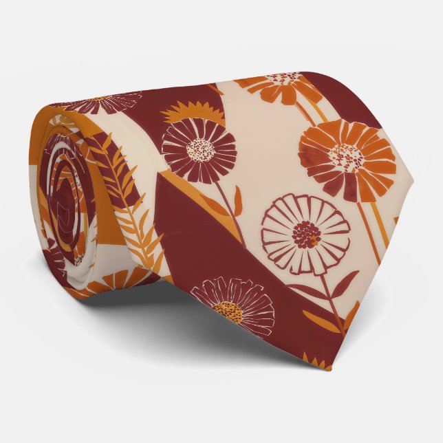 Corbata Patrón geométrico floral de otoño de mediados de s (Enrollado)
