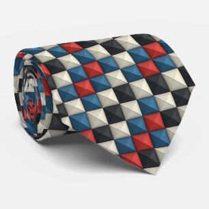 Corbata Patrón geométrico piramidal 3D - Rojo, Azul y Crem