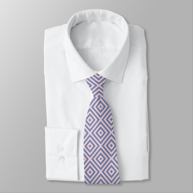 Corbata Patrón geométrico rosa y azul en polvo (Atado)