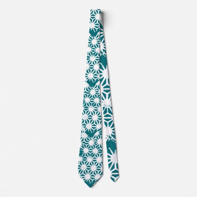 Corbata Patrón geométrico verde azulado y blanco (Anverso)