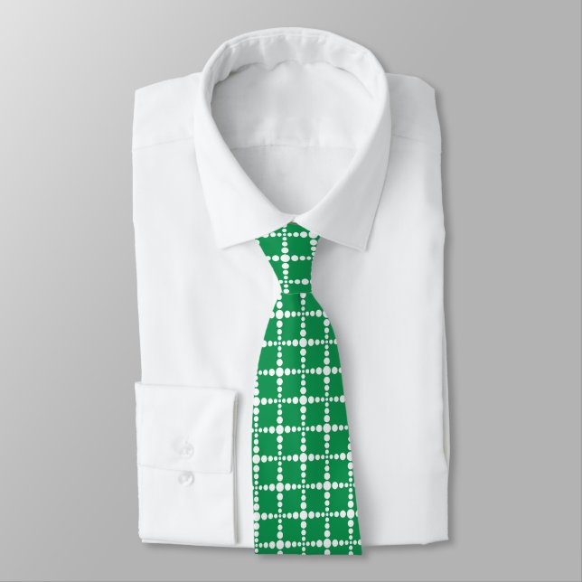 Corbata Patrón geométrico verde: cuadrícula retro moderna  (Atado)