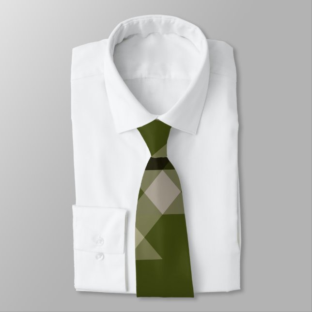 Corbata patrón geométrico verde oliva (Atado)