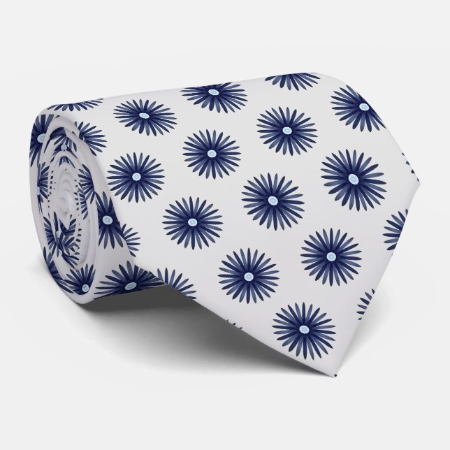 Corbata Patrón gráfico de flor azul (Enrollado)