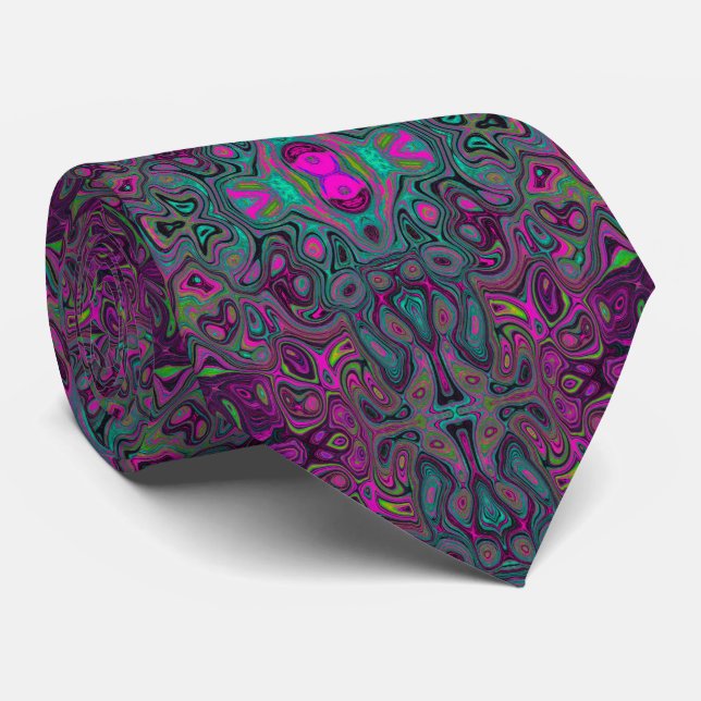 Corbata Patrón Groovy Abstracto Magenta y Azul Turquesa (Enrollado)