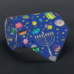 Corbata Patrón Hanukkah azul oscuro divertido<br><div class="desc">Divertido Azul oscuro Hanukkah Lazo de cuello del patrón</div>