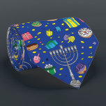 Corbata Patrón Hanukkah azul oscuro divertido<br><div class="desc">Divertido Azul oscuro Hanukkah Lazo de cuello del patrón</div>