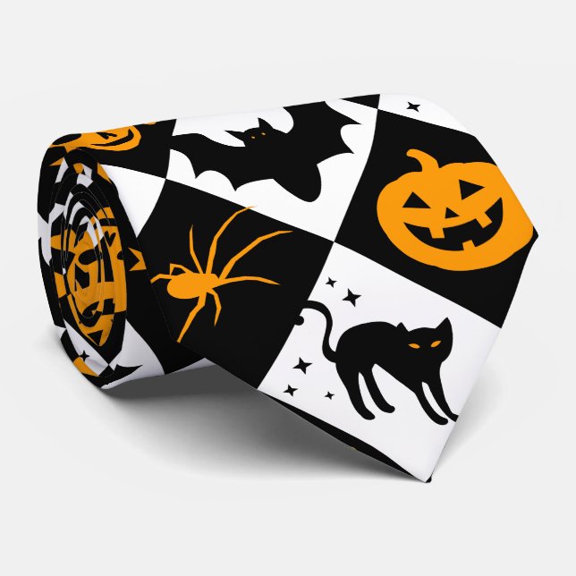 Corbata Patrón Harlequin del Naranja blanco negro de Hallo (Enrollado)