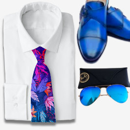Corbata Patrón hawaiano de acuarela Azul