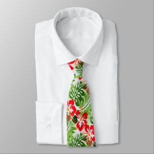 Corbata Patrón hawaiano florido Verde Rojo