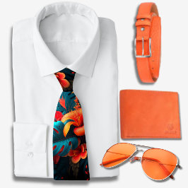 Corbata Patrón hawaiano Naranja vibrante