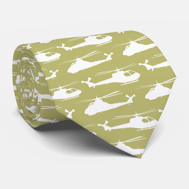 Corbata Patrón Helicóptero Ejército Khaki Green Patterado (Enrollado)