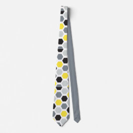 Corbata Patrón Hexagon Amarillo, Negro y Gris