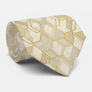 Corbata Patrón hexagonal orgánico moderno   Crema y beige 