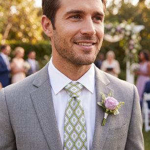 Corbata Patrón Ikat Ogee Colorido Verde Púrpura y Azul