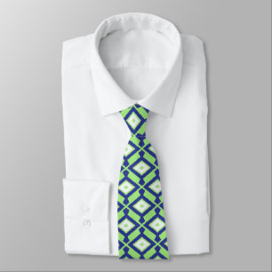 Corbata Patrón Ikat - Verde, Azul índigo y Blanco
