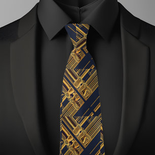 Corbata Patrón industrial moderno azul y dorado