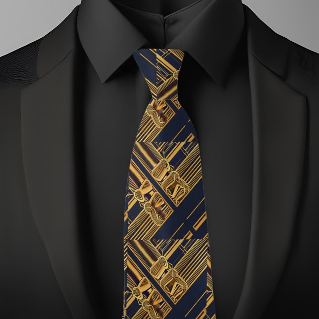 Corbata Patrón industrial moderno azul y dorado (Subido por el creador)