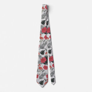 Corbata Patrón ininterrumpido de flamencos con fondo flora