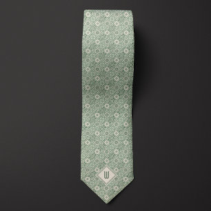 Corbata Patrón Inspirado en Floral Verde Salvia