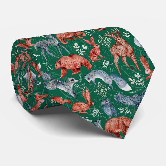 Corbata Patrón intrincado de animales del bosque (Enrollado)