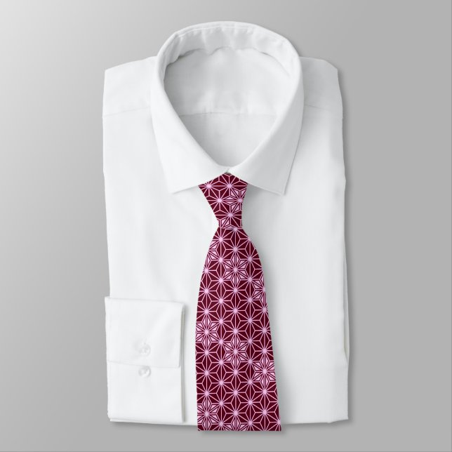 Corbata Patrón japonés Asanoha - burdeos (Atado)