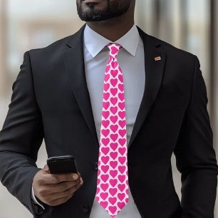 Corbata Patrón juguetón de corazones de fucsia rosa para S