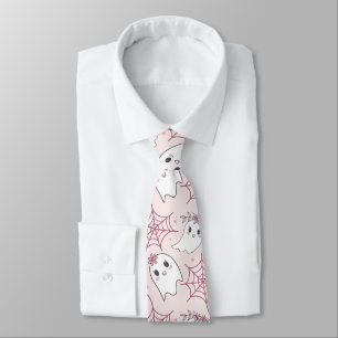 Corbata Patrón Kawaii de Halloween Fantasma Rosa Pastel