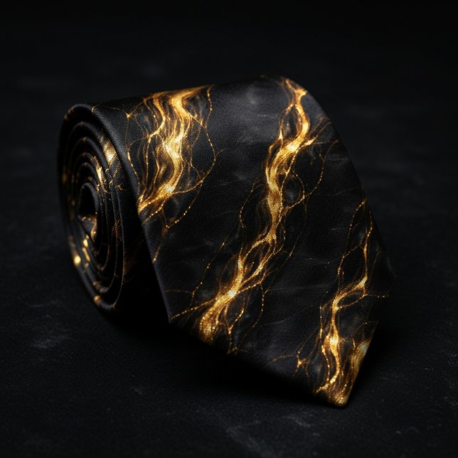 Corbata Patrón Líquido de Mármol Negro y Dorado (Subido por el creador)