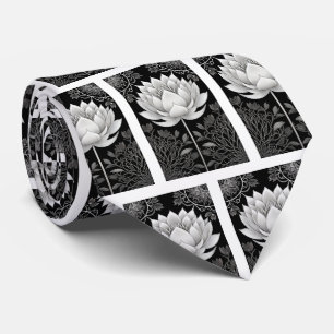 Corbata Patrón Lotus en blanco y negro