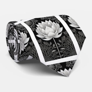 Corbata Patrón Lotus en blanco y negro