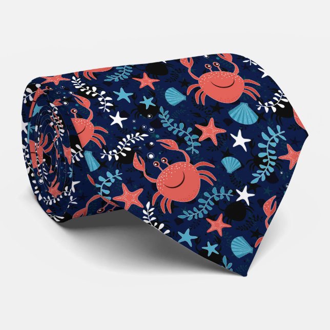 Corbata Patrón marino con cangrejos. (Enrollado)