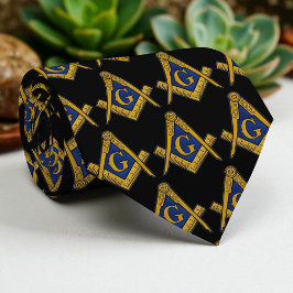 Corbata Patrón masónico de masón negro y blanco