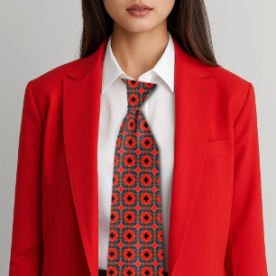 Corbata Patrón micro de Art Deco rojo y negro