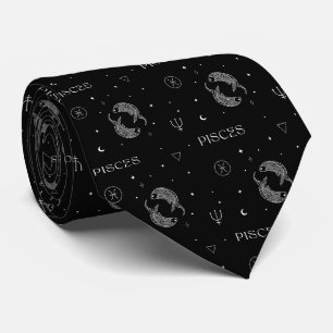 Corbata Patrón místico de Libra del zodiaco en negro y bla