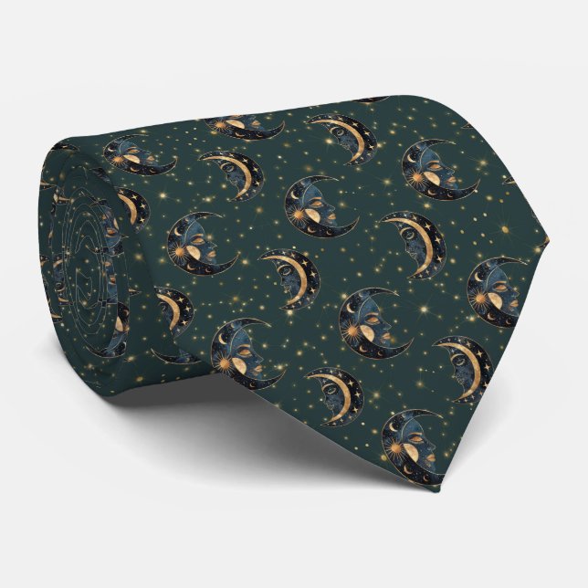 Corbata Patrón Místico de Luna Creciente y Estrella (Enrollado)