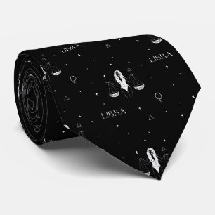 Corbata Patrón místico del zodiaco Libra en negro y blanco